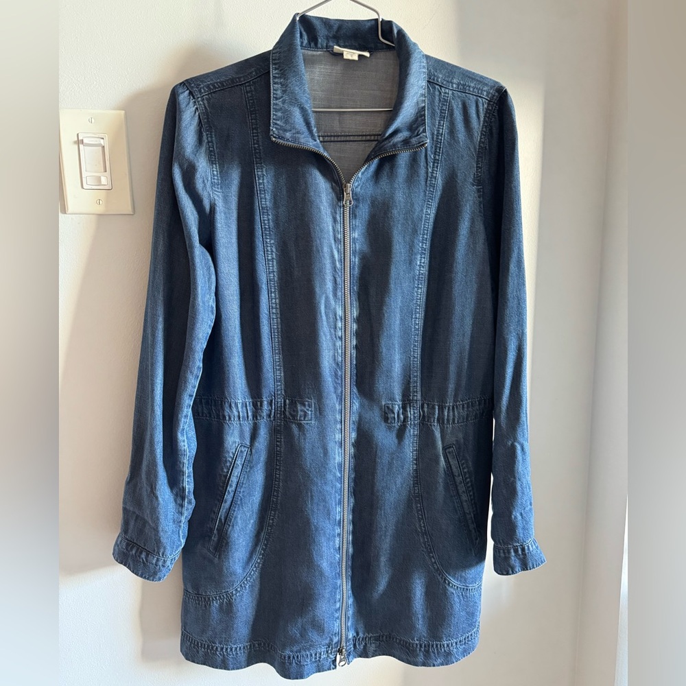 J Jill Denim Chambray Long Sleeve Shift Mini Dress / Long Over Jacket Pockets XS